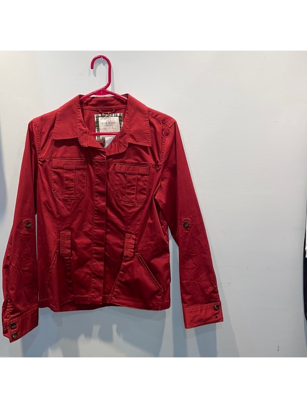 Old Navy Classic Red Cotton Jacket Size Large AS IS (Missing Belt)